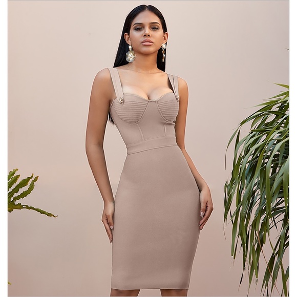 MBM Unlimited Dresses & Skirts - Nude Sleeveless Embellished Bustier Bandage Bodycon Midi Dress